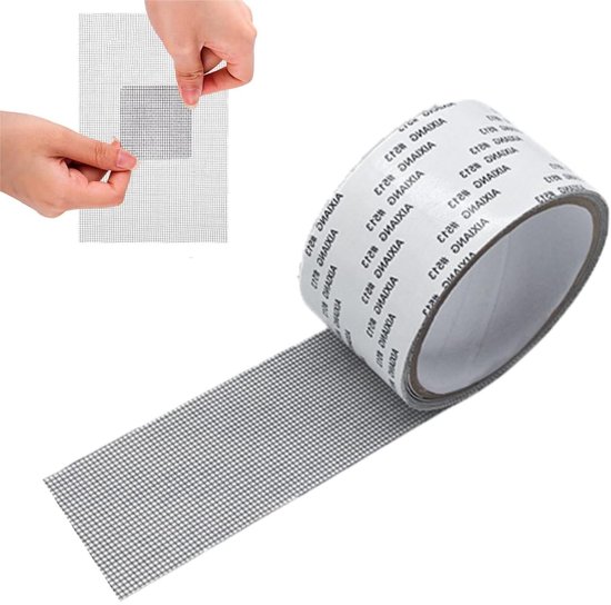 Vliegengaas reparatieset - Reparatietape gaas - Gaten Dichten - Zelfklevend Glasvezel - 5 cm x 5 m - Grijs