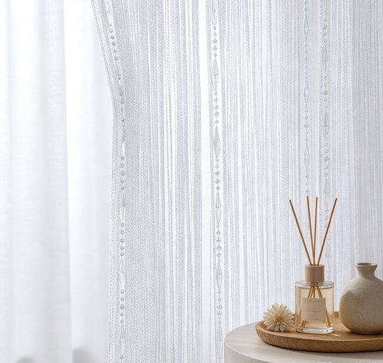Vliegengordijn - 100 x 200 cm - Anti muggen - Met Kwastjes - Deurgordijn - Kralen gordijn deur string gordijnen - Raamdecoratie - Luxe Deurhor - Horgordijn Deur - Voor Deuropeningen, Raamdecoratie Kamerverdeler Gordijnen - Wit