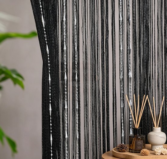 Vliegengordijn - 100 x 200 cm - Anti muggen - Met Kwastjes - Deurgordijn - Kralen gordijn deur string gordijnen - Raamdecoratie - Luxe Deurhor - Horgordijn Deur - Voor Deuropeningen, Raamdecoratie Kamerverdeler Gordijnen - Zwart