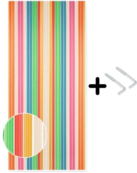 Vliegengordijn Linten 90x200 cm – Multicolor Wit – Deurgordijn voor Insecten – Vliegenhor Hordeur Versiering – Lintengordijn met 34 Stroken & Bevestigingsmateriaal – Voor Binnendeur, Balkondeur & Tuindeur van Merkloos