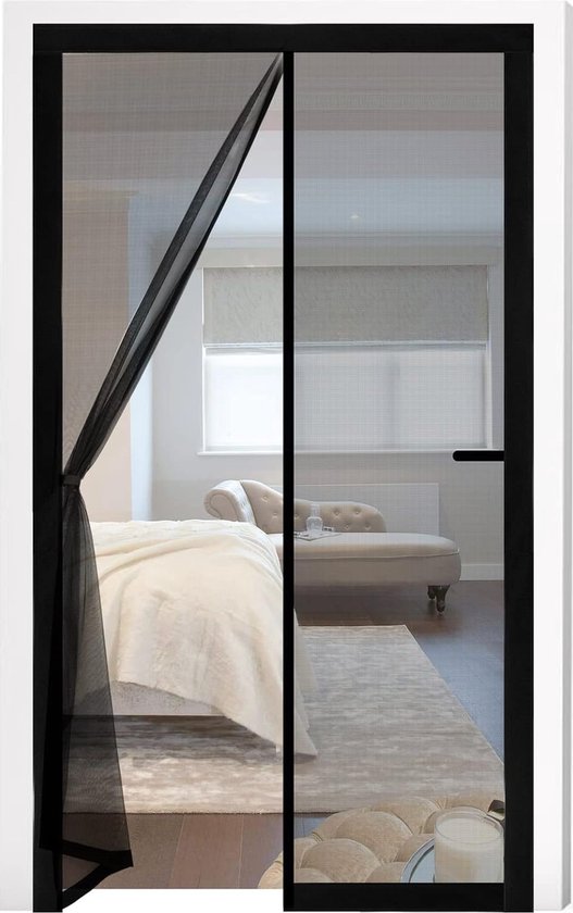 Vliegengordijn magnetisch - hordeur - 90 x 210 cm - glasvezel - zonder boren - zwart