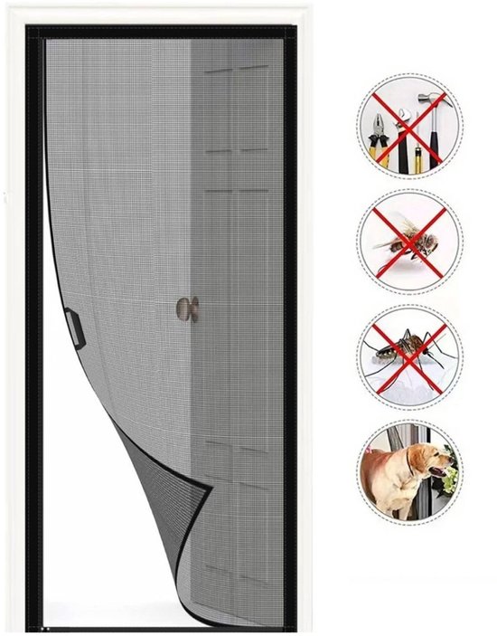 Vliegengordijn Magnetisch met zijkant opening 90x210 cm - Insectenwerend & Huisdiervriendelijk Hordeur van Merkloos