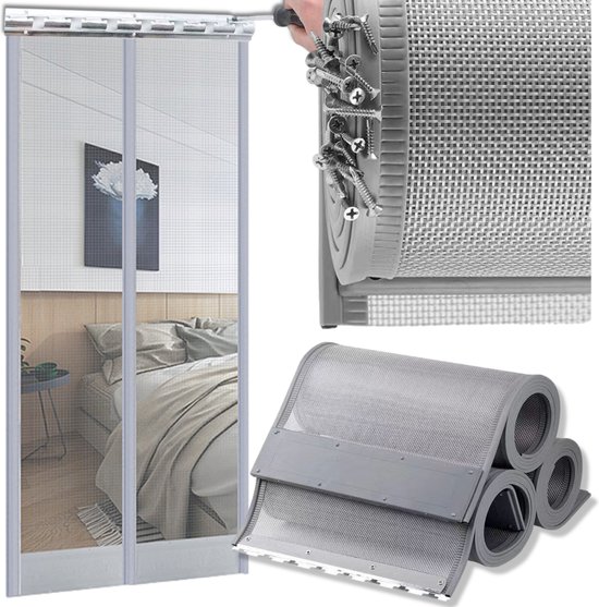 Vliegengordijn voor Deur - Hordeuren - 100x230 cm - 2 Laags Rubberen Lamellenhor - Hordeur Grijs - Deurhor met Lamellen op lengte te maken! van Toolland