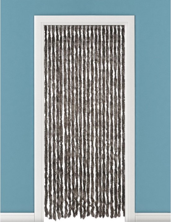 Vliegengordijn/deurgordijn pluche kattenstaarten - bruin - 93 x 210 cm - Insectenwerende vliegengordijnen