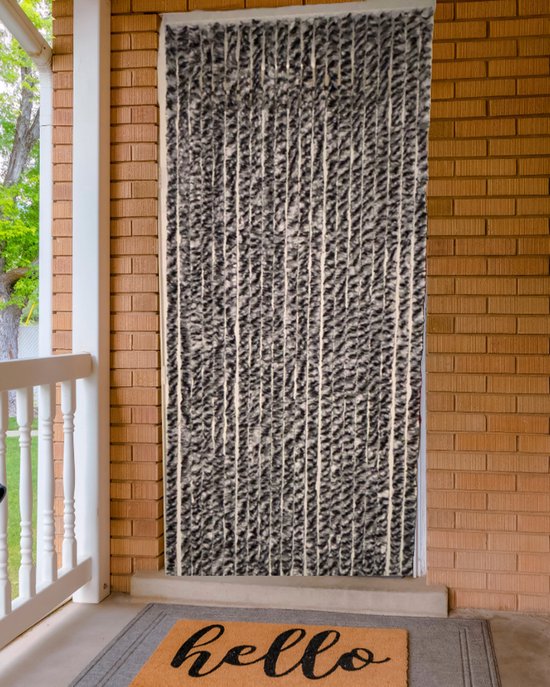 Vliegengordijnenexpert - Kattenstaart - 90x220 cm - Zwart-Wit Gevlamd van Merkloos