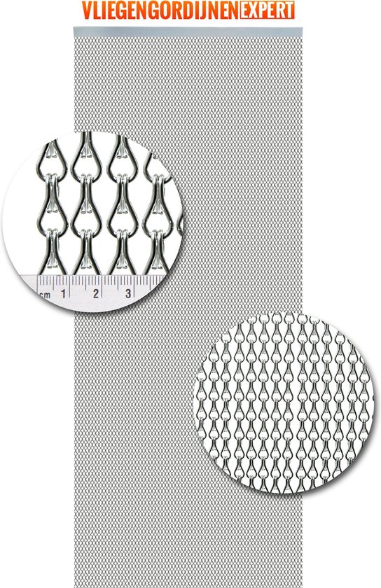 Vliegengordijnenexpert - Vliegengordijn aluminium ketting - 90x210 cm - zilver