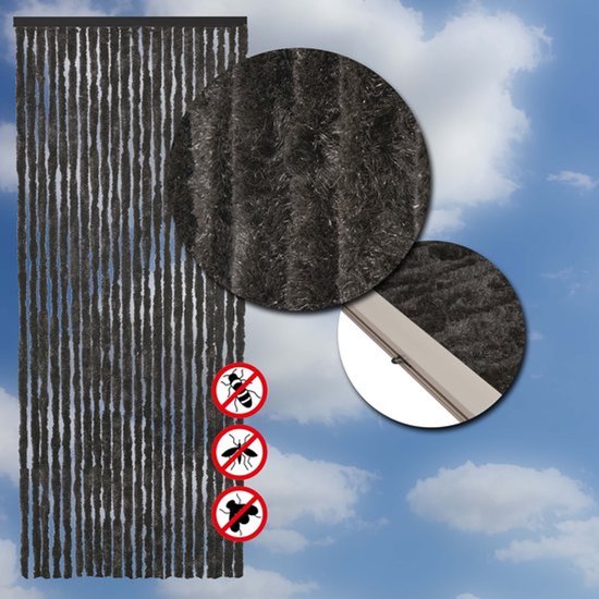 vliegengordijnenexpert - Vliegengordijn - Chenille - Deurgordijn - Kattenstaart Zwart - Afmeting 90x200cm van Merkloos
