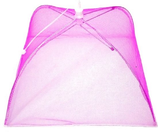 Vliegenkap Opvouwbaar – 30x20cm – Kanten Design – Pop Up Insecten Net – Beschermd uw eten tegen Vliegen – Roze