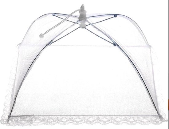 Vliegenkap Opvouwbaar – 30x30cm – Kanten Design – Pop Up Insecten Net – Beschermd uw eten tegen Vliegen – WIT