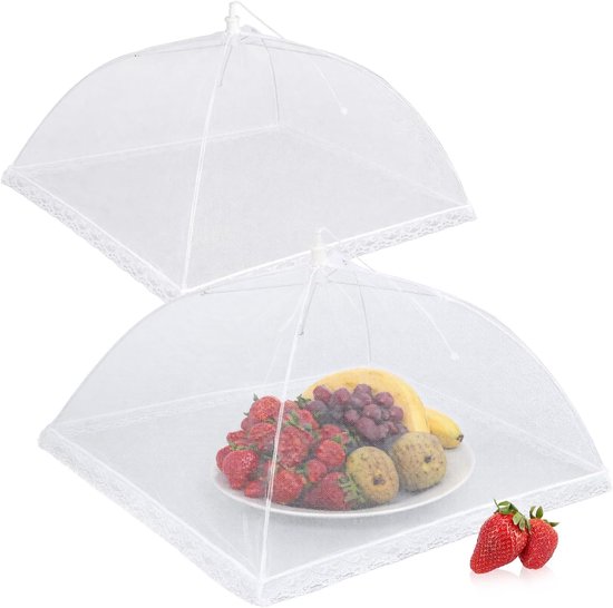 Vliegenkap - Voedselkap - Opvouwbaar - 2 stuks - 44 x 44 cm - Afdeknet - Vliegenkap- insectenbescherming - Vliegenverjager voor op tafel - voor voedsel, eten, fruit - Afdekking & vliegenafdekkingen - Wit