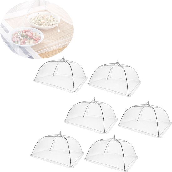 Vliegenkap -Voedselkap-Opvouwbare Voedselkapjes-vliegenkap voedselkap-vliegenkappen-voedselkap opvouwbaar- 6 Stuks -43x43cm- Voor Barbecues, Picknicks & Binnenshuis - Bescherming Tegen Vliegen & Wespen-bescherm je eten - afdeknet