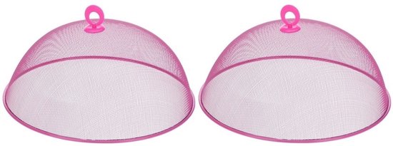 Vliegenkap voor voedsel - 2x - Dia 35 cm - roze - eten beschermen tegen insekten - Afdekkap / vliegenkap