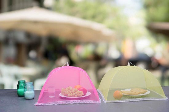 Vliegenkapjes opvouwbaar 45cm|  2 stuks - geel en roze