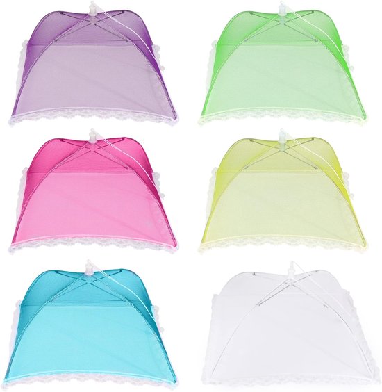 Vliegenmuts, 6 stuks Opvouwbare afdekmuts voor eten taart afdekken vliegenhor voor eten, fruit, picknick, BBQ, houdt vliegen insecten en muggen weg - Vliegenscherm, voedselafdekking voor eten, fruit, picknick, BBQ, houdt vliegen, kevers en muggen weg