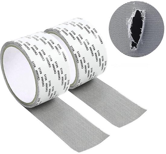 Vliegenreparatieset - Reparatietape Gaas - Raamherstel - Zelfklevend Glasvezel - 2 Rollen 5x200cm - Grijs