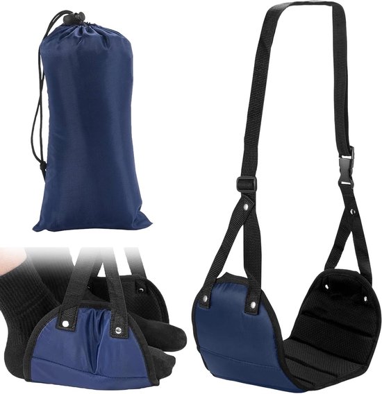 Vliegtuig Voetsteun - Voet Hangmat - Reis Comfort - Verstelbare Lengte - Compact Opvouwbaar - Marineblauw van Merkloos