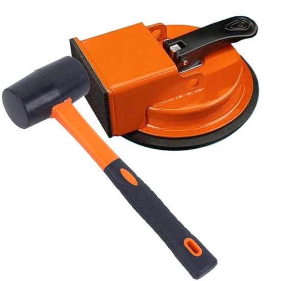 Vloer Hefzuignap - Tegeltrekker - Vloer Reparatie - Herbruikbare Kleefpads - 30 x 11 x 11 cm - Zwart Oranje
