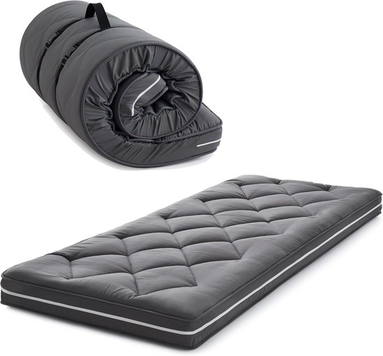 Vloer Matras - Opvouwbaar Slaapkussen - Extra Slaapplek - Traagschuim Laag - 190 x 97 x 10 cm - Donkergrijs van Merkloos