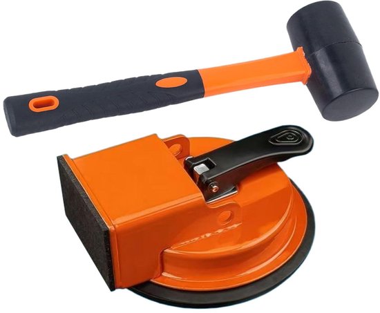 Vloerleg Gereedschap - Parket Reparatiekit - Laminaat Plaatsen - Zuignappen & Kleefpads - 30 x 11 x 11 cm - Zwart/Oranje