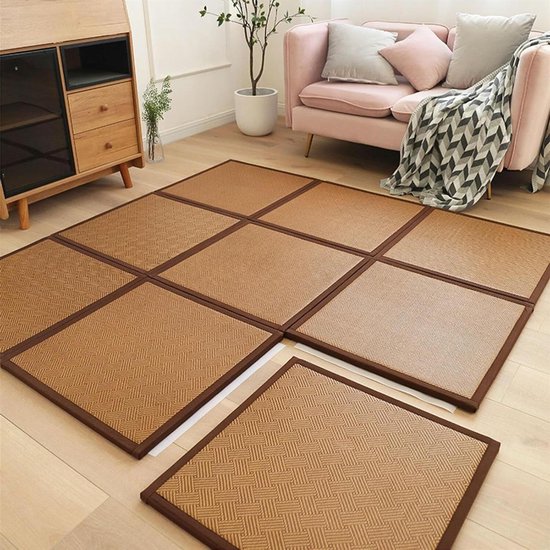 Vloermat - Tatami mat rotan - Comfortabel rusten - Opvouwbaar ontwerp - 180x180 cm - Japans geometrisch van Merkloos