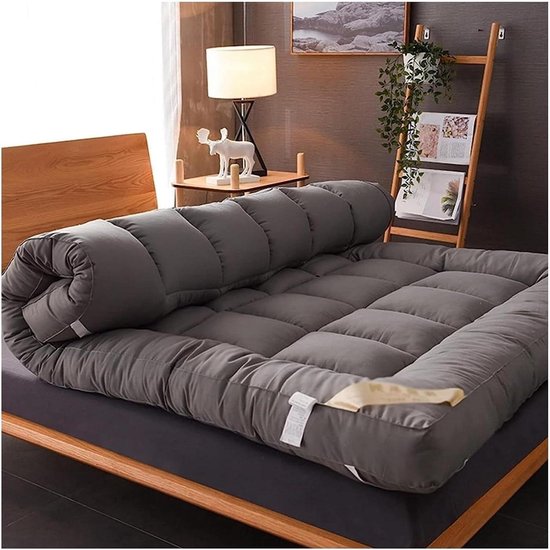 Vloermatras Futon - Japanse Mat - Comfortabel Slapen - Ademend Gewatteerd Ontwerp - 100x200cm - Grijs
