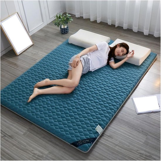 Vloermatras Futon - Japanse mat - Comfortabel slapen - Opvouwbaar ontwerp - 60x120cm - Blauw