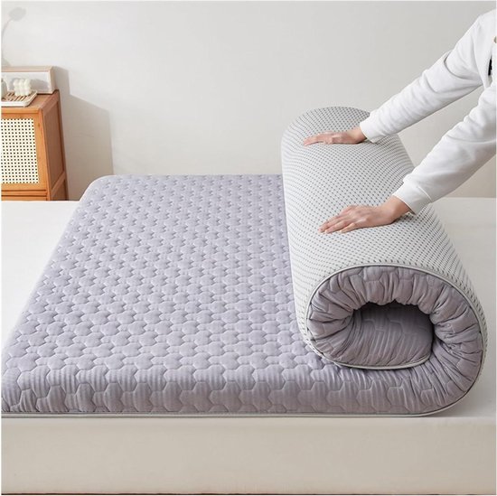 Vloermatras Futon - Japanse Tatami - Comfortabel Slapen - Oprolbaar Ruimtebesparend - 90x190cm - Grijs
