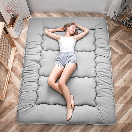 Vloermatras Futon - Slaapkussen Opvouwbaar - Comfortabel Slapen - Traagschuim Ondersteuning - 135x190 cm - Grijs