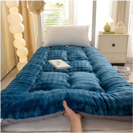 Vloermatras - Futonmatras Tatami - Logeren en slapen - Huidvriendelijke katoenen hoes - 150 x 200 cm - Blauw