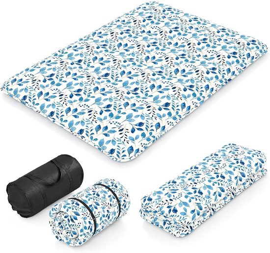 Vloermatras - Futonmatras Tatami - Slapen en Ontspannen - Opvouwbaar en Draagbaar - 140 x 200 cm - Wit met bladeren van Merkloos