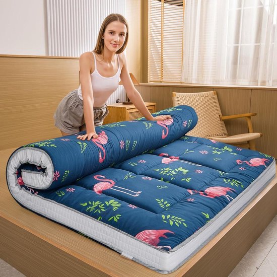 Vloermatras - Japanse futon - Logeren en slapen - Extra dik en ademend - 135 x 190 cm - Flamingo