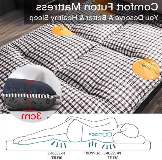 Vloermatras - Japanse stijl mat - Comfortabel slapen - Opvouwbaar en draagbaar - 100x200 cm - Donker