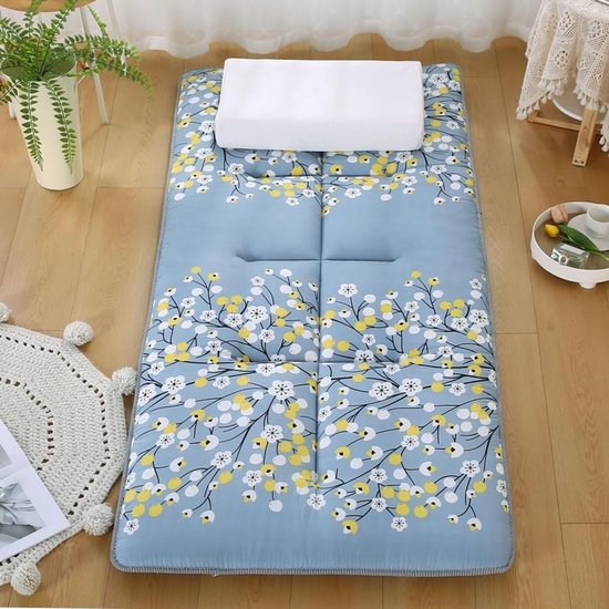 Vloermatras Opvouwbaar - Japanse Futon Tatami - Ruimtebesparend Slapen - Antislip Achterkant - 100 x 200 cm - Blauw