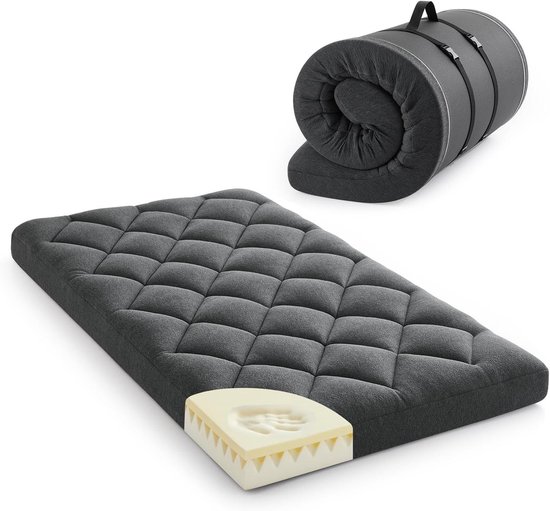 Vloermatras - Opvouwbaar matras - Logeren - Dubbellaags schuim - 190x97x10cm - Donkergrijs