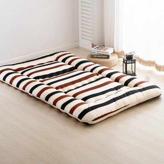 Vloermatras - Tatami futon - Extra slaapcomfort - Opvouwbaar ontwerp - 90x200cm - Gestreept