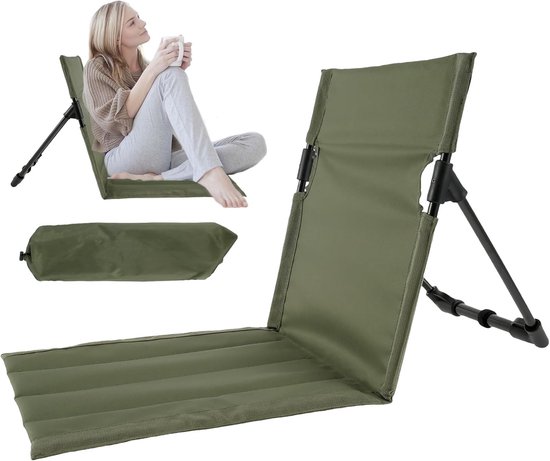 Vloerstoel met rugsteun - Strandstoel opvouwbaar - Comfortabel relaxen - Ergonomisch kantelhoekontwerp - 39 x 37 x 42 cm - Groen
