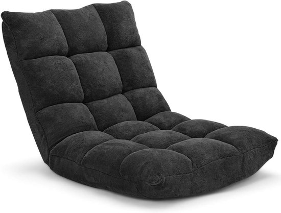 Vloerstoel - Verstelbare Stoel met Rugleuning in 14 Standen - Opvouwbare Zitstoel met Zachte Koraalstof en Stalen Frame - Comfortabele Zit- en Ligstoel voor Woonkamer, Slaapkamer en Balkon