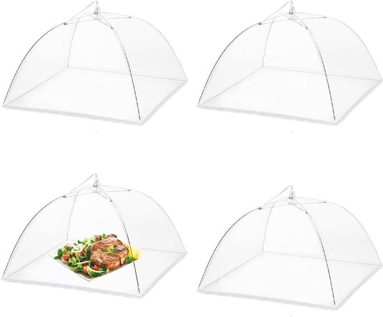 Voedselafdekking Set van 4 - 43×43 cm - Opvouwbaar & Herbruikbaar - Beschermt Eten tegen Insecten - Voor Binnen & Buiten