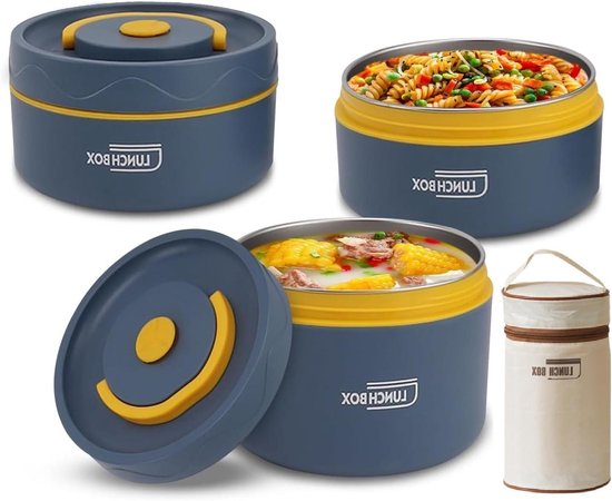 Voedselcontainer Set - Lunchbox Thermos - Maaltijd Meenemen - Dubbelwandige Isolatie - 420 Milliliter - Blauw