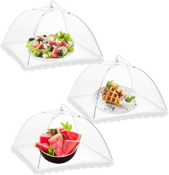 Voedselkap - 3 stuks - Vliegenkap - Bescherm je eten - Polyestervezel - Vliegen - Afdeknet - Vliegenkapjes opvouwbaar - Foodcover - Opvouwbaar - BBQ - Buiten Eten - 48cm