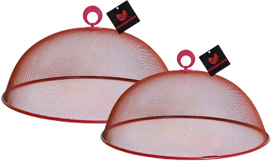 Voedselkap set - 2x stuks - 30 en 35 cm - rood - metaal - vliegenkap - bescherming