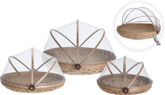 Voedselkap set van 3 bamboe  - Eten/voedsel beschermen tegen ongedierte - Afdekkappen/vliegenkappen van Merkloos