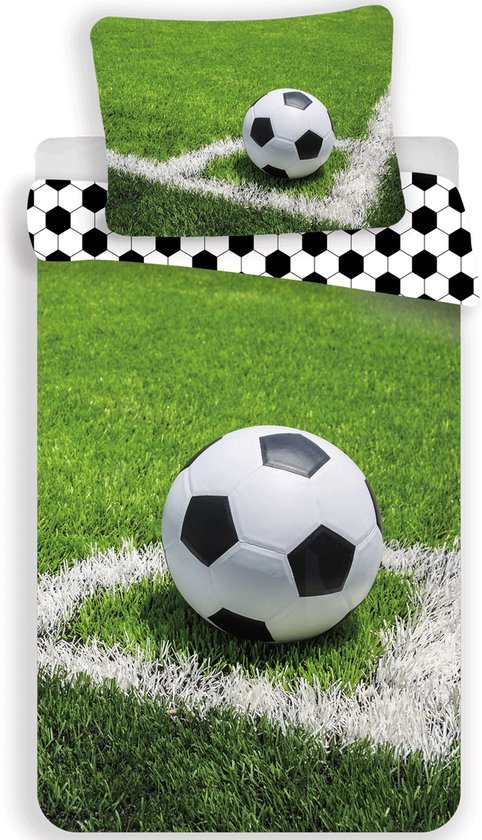 Voetbal - Corner - Eenpersoons Dekbedovertrek - 140 x 200 cm - Groen van Merkloos