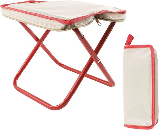 Voetenbank - Verstelbaar - Campingkruk - Opvouwbare Kruk - Kruk - Inklapbare Kruk - Telescopische Kruk - Camping Kruk - Draagbare Kruk - Voor Reizen Wandelen, Hiken, Vissen, Picknick, Barbecue - Wit En Rood van Merkloos