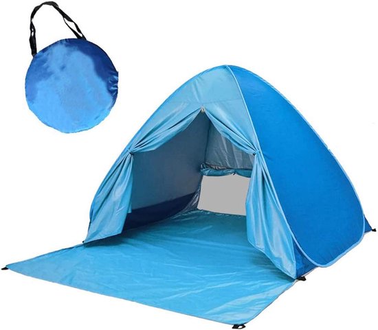 Volautomatische, snel te openen strandtent met zonnescherm - snel op te zetten tent met gordijn - strandtent voor buiten - geschikt voor 2-3 personen - 145*165*110 cm - blauw