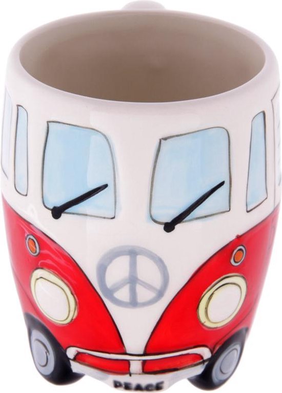 VOLKSWAGEN KAMPEERBUS CAMPER MOK BEKER KOFFIEMOK Kleur rood vakantie camping van Volkswagen
