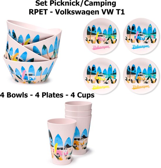 Volkswagen Set - Picknick, Camping, BBQ - Duurzaam RPET - Food Safe, Vaatwasser- en Magnetronbestendig