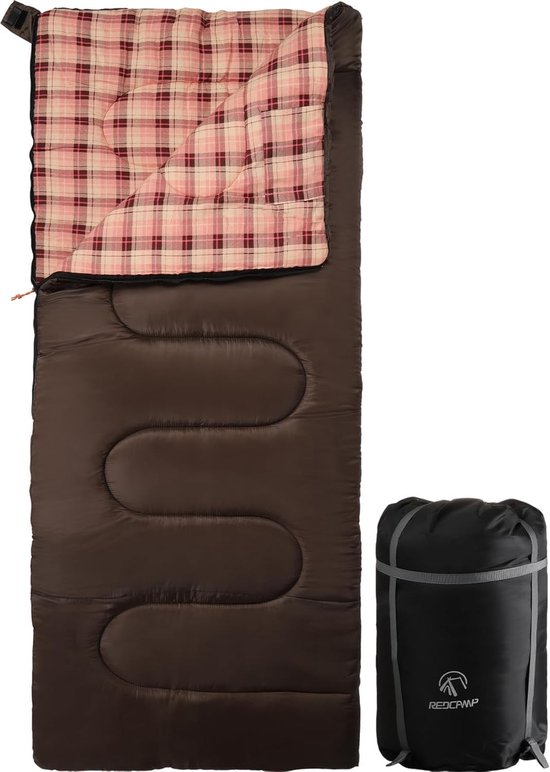Volwassen Slaapzak met 5 kg Vulling van Bruin Katoen en Flanel voor Kamperen en Backpacken