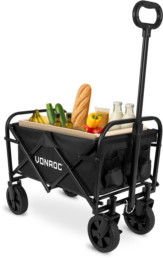 VONROC Bolderkar – Compact model – Opvouwbaar – 60 kg draagvermogen – 50l inhoud – Massieve anti-lek wielen – Stevig stalen frame – Polyester 600D – Zwart van VONROC