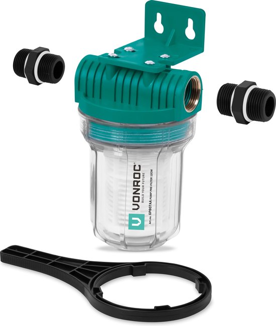 VONROC Voorfilter voor pompen en hydrofoorpompen - 12cm - Max. 4000l/h - Universele voorzetfilter van VONROC